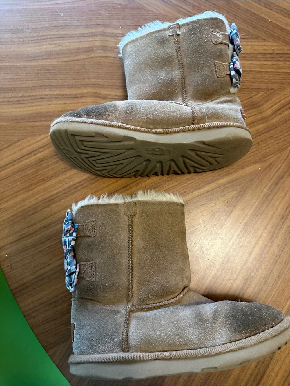 UGG Kids Chestnut Suede Bow Accent Shearling Boots
